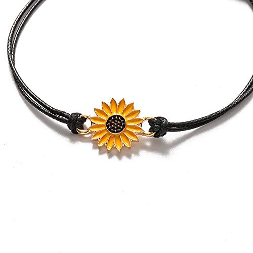 Fashion Sunflower Bracelets for Men Women Handmade Braided with Black Rope Charm Friendship Wish Card Surf Bangle Jewelry Gift Useful and Deft