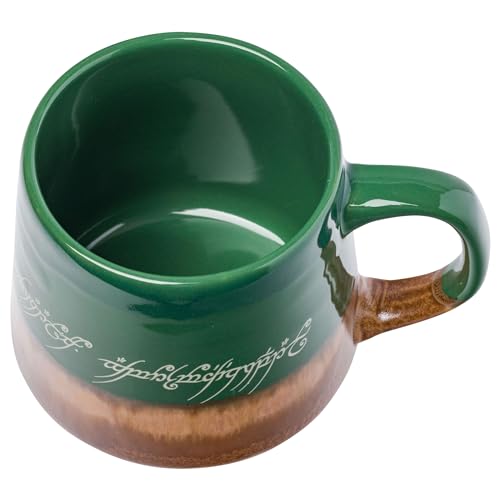 Silver Buffalo Lord of The Rings Elven Text High Gloss Reactive Glaze Tapered Pottery Mug,14 Ounces