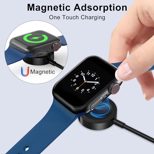 2Pack Short for Apple Watch Charger USB Magnetic Wireless Fast iWatch Charger Portable for Car Compatible with iWatch Ultra/Series 9/8/7/6/SE/SE2/5/4/3/2/1-[1FT/Black]