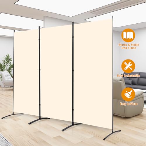 CHOSENM 3 Panel Folding Privacy Screens, 6 FT Tall Wall Divider with Metal Frame, Freestanding Room Divider for Office Bedroom Study (3 Panel, Beige)
