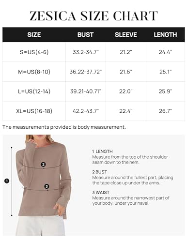 ZESICA Women's 2024 Fall Long Sleeve Crew Neck Soft Knit Side Slit Comfy Loose Pullover Sweater Jumper Tops,Nutmeg,Medium