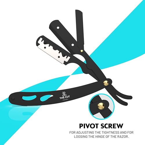 The Cut- Factory- Straight Razor with 100 Pack Platinum Treat Professional Barber Single Blade Edge Razors for Men for Close Shaving 100 Percent Stainless Steel-Black