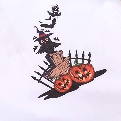 OCHENTA Boys Halloween Shirt Button Down Shirt Long Sleeve Pumpkin Owl Print Hawaiian Tops 5 White Tag 100CM - 2T