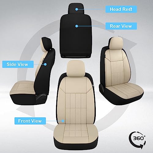 VarCozy Faux Leather Car Seat Covers Front Pair, Universal Front Seat Covers for Car, Breathable Seat Covers for SUV, Sedan, Van, Premium Automotive Interior Covers, Airbag Compatible, Beige