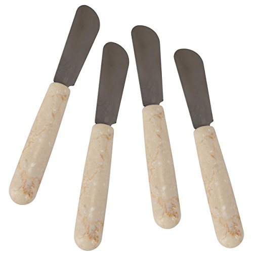 Creative Home Natural Champagne Marble Set of 4 Pieces Cheese Butter Spreaders, 0.8" Diam. x 5.5" H, Beige (74107)