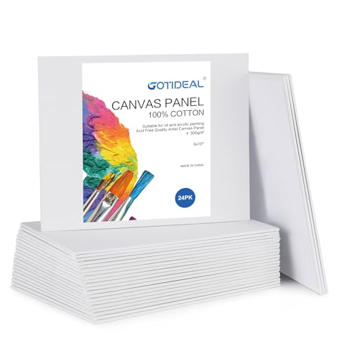 GOTIDEAL Canvas Boards for painting, 8x10 inch Set of 24, Gesso Primed White Canvases for Painting - 100% Cotton Art Supplies Canvas for Acrylic Paint, Pouring, Oil Paint