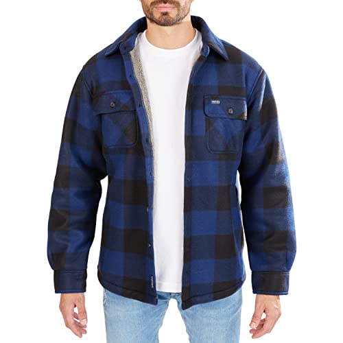 Smith's Workwear Men's Sherpa-Lined Plaid Fleece Shirt Jacket, Blue/Black-503, M