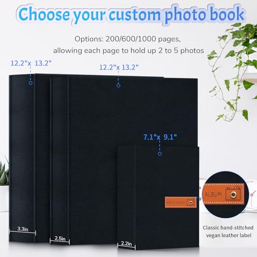 popotop Photo Album 4x6 200 Pockets Photo with Label, Linen Hardcover Photo Albums for Wedding Gifts Baby Memory Travel Anniversary Brithday School, Picture Book with Horizontal & Vertical Photos