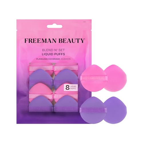 Freeman Blender Bender Makeup Sponge 8 Count Set, For Liquid & Cream Foundation, Precision Makeup Blending Sponges, For Natural, Buildable Coverage, Vegan, Cruelty-Free, & Latex-Free, Pink Sponge