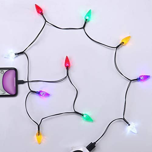 LED Christmas Light Phone Charger Cord USB Charging Cable Gift for Phone 14/13/12/11 Pro/XS/XS Max/XR/X/8 Plus/ 8/7 Plus/7s Plus/6s/6/5s/5c/5Pad with 10 Lights Christmas Decorations (Black)