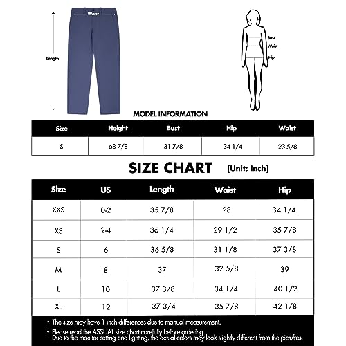 ASSUAL Women’s Work Trousers, Skinny Casual Stretchy Leggings Yoga Slacks, Comfortable Slim Fit Wrinkle Free Dress Pants Dark Blue