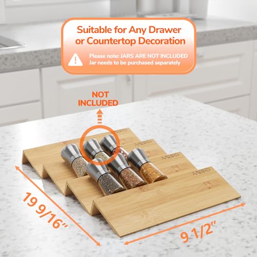 AMBIRD Bamboo Spice Drawer Organizer with Non-slip Mat,4 Tier Jar Spice Rack Tray 9.5'',Seasoning Organizer for Kitchen,Cabinet,Drawers,Countertop