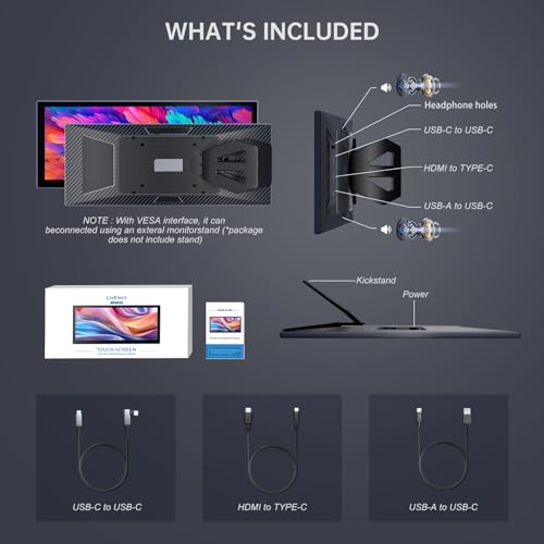 LivElect Portable Monitor, 12.1 Inch Ultra-Slim Portable Laptop Monitor with Kickstand, Laptop Monitor with Speakers, Plug&Play, for Laptop PC MAC Phone PS4 Xbox Switch (Portable Monitor)