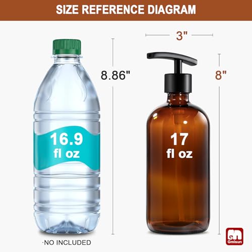 GMISUN Black Hand Soap Dispenser, 3 Pack Bathroom Glass Soap Dispenser with Plastic Pump, 16 Oz Kitchen Hand and Dish Dispenser Set, Modern Black
