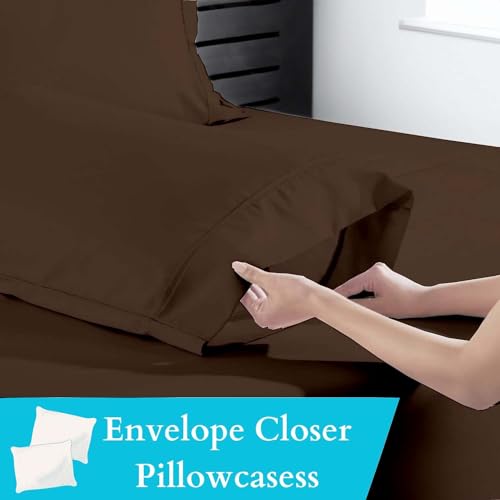 RV Full(53x75) Sheet Set 4 Pcs- 100% Microfiber Chocolate Solid, RV Camper Bunk Sheets, Fits Upto 15 inch Deep Pocket Mattress, for Your Travel Trailers Bedding- RV Sheets RV Full, Solid Chocolate