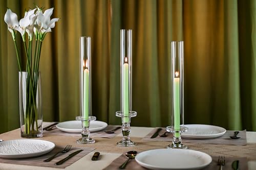 CYS EXCEL 2 PCS (H:13.75" D:2") Open Ended Clear Glass Hurricane Candleholder Tube Lamp Shade Open Flame Candlestick Holder Chimney Tube Cover Bottomless Cylinder