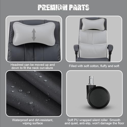 HousePrint Reclining Office Chair with Foot Rest PU Leather Chair with Footrest High Back Home Office Desk Chair with Back Support Ergonomic Office Chair - Not Springy Recline (Black)