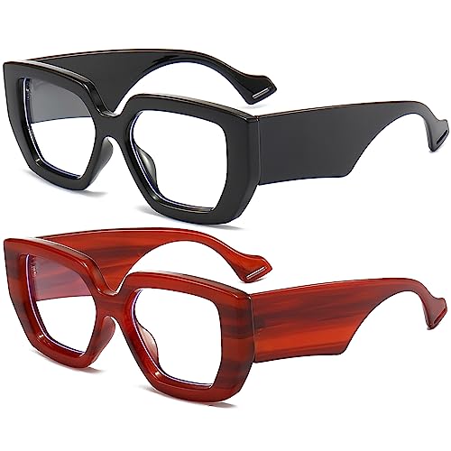 AIEYEZO Thick Frame Blue Light Glasses Men Women, Fashion Square Computer Eyeglass Anti Eyestrain & Prevent Headache (Brown + Olive Green)