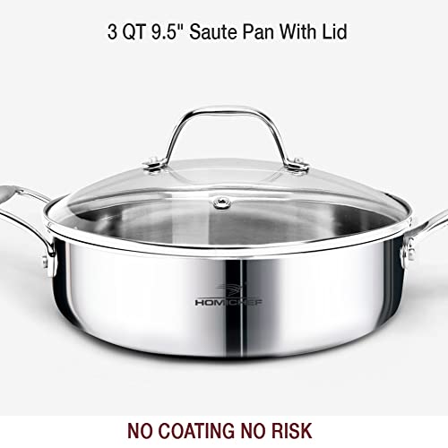 HOMICHEF 14-Piece Nickel Free Stainless Steel Cookware Set Whole-Clad 3-Ply - Mirror Polished Pots And Pans Set - Healthy Cookware Set With Steamer - Non-Toxic Induction Cookware Sets