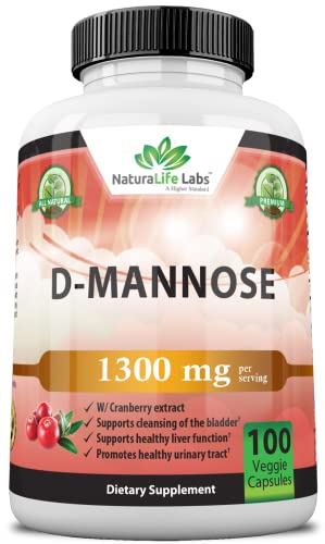 NaturaLife Labs A Higher Standard D-Mannose 1,300 mg with Cranberry Extract Fast-Acting, Flush Impurities, Urinary Tract Health- 100 Veggie Capsules