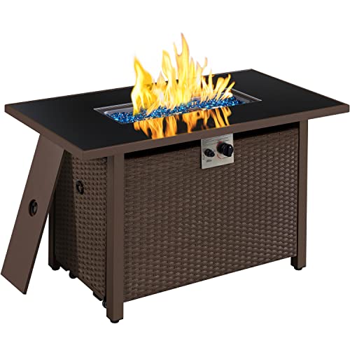 Yaheetech Propane Fire Pit 43 inch Gas Fire Pit Table 50,000 BTU Auto-Ignition 2 in 1 Gas Firepit with Ceramic Tabletop, Steel Base, Glass Fire Stones and Waterproof Cover, CSA Certification