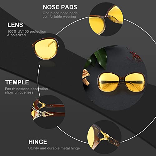 FEISEDY Women Classic Polarized Night Vision Driving Glasses Anti Glare Ladies Yellow Lens Sunglasses B2730