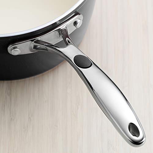 Tramontina Gourmet Ceramica Deluxe Aluminum Deep Skillet with Lid, Non Stick Frying Pan with Ceramic Interior, 11-inch, Metallic Black, Made in Italy