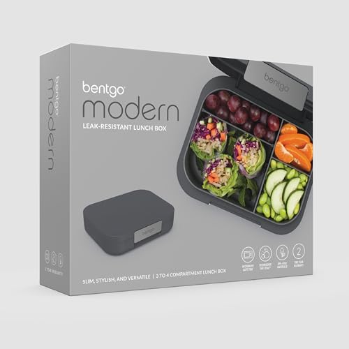 Bentgo Modern - Leak-Resistant Bento Lunch Box For Adults, Teens, & Larger Appetites; Reusable BPA-Free Meal Prep Container with 3 or 4 Compartments, Dishwasher/Microwave Safe; 44oz (Dark Gray)