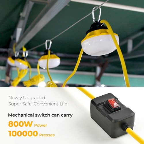 HYANGLUX 100ft Switch LED String Lights: 100w 11000lm ETL Certified Bright Industrial Outdoor Temporary Lighting Construction Hanging IP65 Waterproof 18AWG Wire Work Light for Attic Jobsite Garage