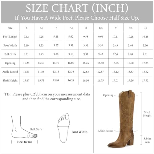 wetkiss Black Cowgirl Boots Women Knee High Boots, Embroidered Black Cowboy Boots with Chunky Heel Comfort Tall Western Boots for Women