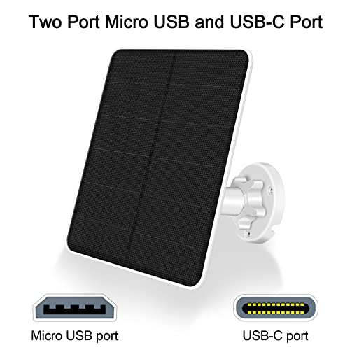 7W Solar Panel for Security Camera Outdoor, 5V Solar Panel Charger, Compatible with Rechargeable Battery Powered Cam, Micro USB & USB-C Port, 9.8ft Cable, 360° Adjustable Bracket (2 Pack)