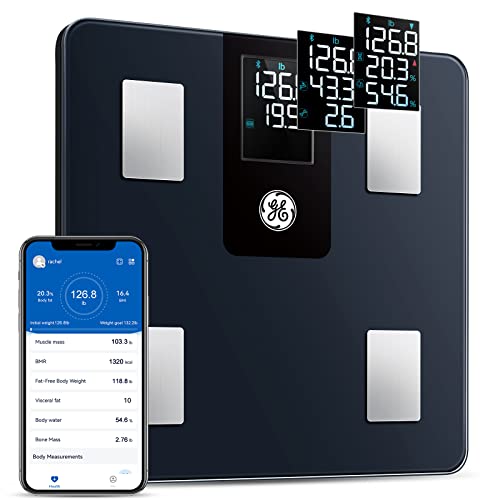 GE Smart Scale for Body Weight and Fat Percentage with All-in-one LCD Display, Digital Bathroom Weight Scales Bluetooth Body Fat Scale Body Composition Analyzer, Accurate Weighing Scale, 396 lbs