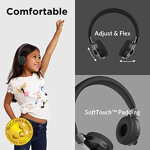 LilGadgets Untangled Pro On-Ear Wireless Kids Headphones for School, Microphone, Volume Limited, SharePort Technology, SoftTouch Padding, Black