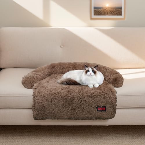 Calming Dog Bed Fluffy Plush Dog Mat for Furniture Protector with Removable Washable Cover for Large Medium Small Dogs and Cats (XS(31“x27.5”x5), Camel)