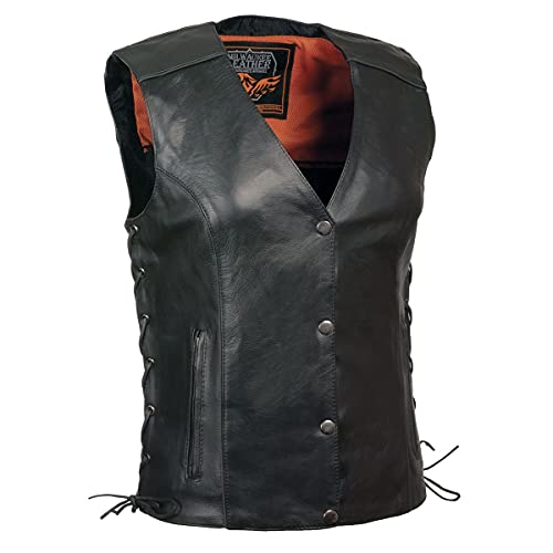 Milwaukee Leather Women's Leather Vest with Side Lace (Black, XX-Small)