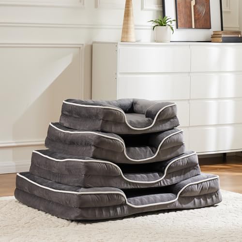 Sweetcrispy Orthopedic Dog Bed, Memory Foam Pet Bed for Medium Dogs with Washable Removable Cover Non-Slip Base Waterproof Liner Egg Crate Foam for Improved Sleep, Grey, 28" L x 23" W x 6.5" Th