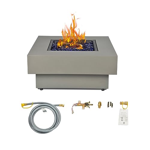 32.5-inch Fire Table with Natural Gas Conversion Kit, 50,000BTU Outdoor Modern Patio Fire Pit Table w/Square Burner Lid, Glass Rocks, Cover