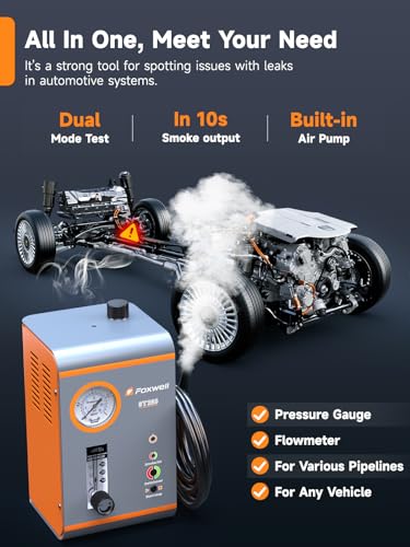 FOXWELL ST203 Smoke Machine Automotive EVAP Vacuum Exhaust Fuel Leak Tester with Built-in Air Pump, Pressure Gauge, Flow Meter, Auto Smoke Machine Leakage Diagnostic Detector Tools Kit for 12V Cars