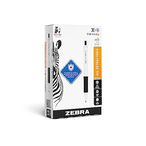 Zebra Pen Sarasa Dry X1+ Retractable Gel Pen, Plastic Barrel, Medium Point, 0.7mm, Black Ink, 12-Pack