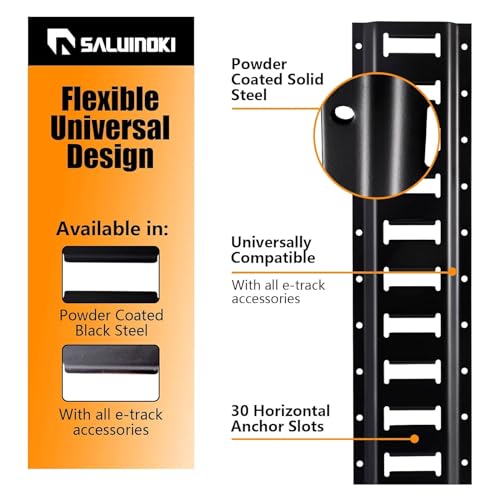 SALUINOKI 4Pack 1ft E Track Rails Tie Down Etrack Rail with Powder-Coated Steel e-Track for Garages, Workshops E-Tracks Accessories Black