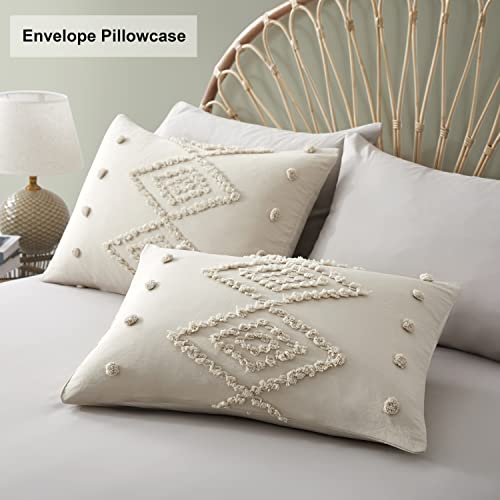 Oli Anderson Tufted Duvet Cover Twin Size, Soft and Lightweight Duvet Covers Set for All Seasons, 2 Pieces Boho Embroidery Shabby Chic Bedding Set (Beige, Twin, 68" x 90")