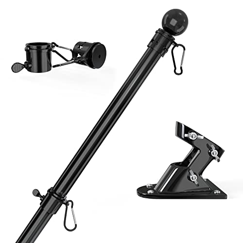 YeYeBest Flag Pole, 5 FT Flag Pole Kit for House, 2 No-Tangle Rings Clips, Flag Holder Bracket, Stainless Steel, Black