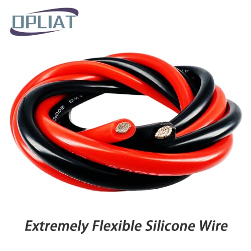 OPLIAT 26AWG Flexible Silicone Electrical Wire 400FT, 26 Gauge AWG Stranded Tinned Copper Hook Up Wire 30 * 0.08mm Rating 200℃ 600V【Red 200ft + Black 200ft】