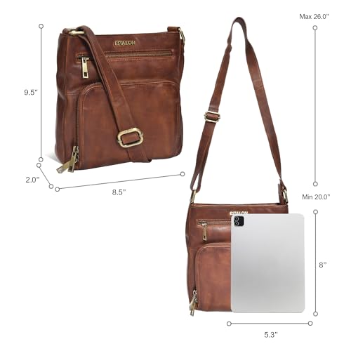 ESTALON Women's Real Leather Crossbody Purse With Adjustable Sling Strap - Medium Size Crossover Shoulder Hand Bag