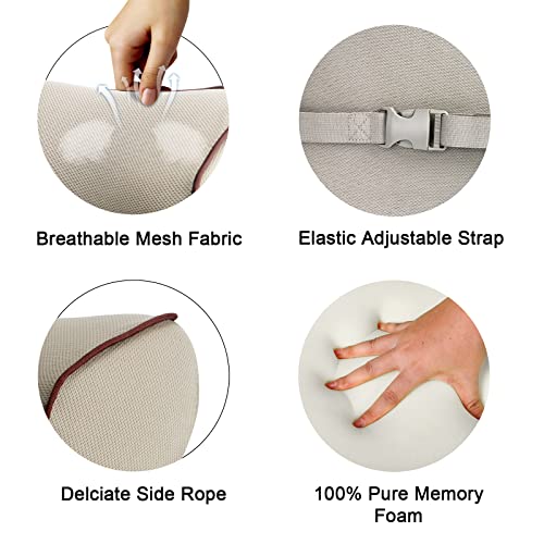 Crofy 2 Pack Car Neck Pillow, Softness Car Headrest Pillow for Driving with Adjustable Strap, 100% Memory Foam and Breathable Removable Cover, Comfortable Ergonomic Design (Beige)