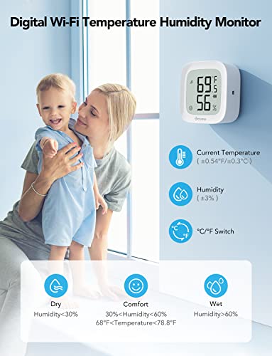 Govee WiFi Thermometer Hygrometer H5103, Indoor Bluetooth Temperature Humidity Sensor with Electronic Ink Display, App Notification Alert, Free Data Storage Export, Digital Remote Monitor for Bedroom