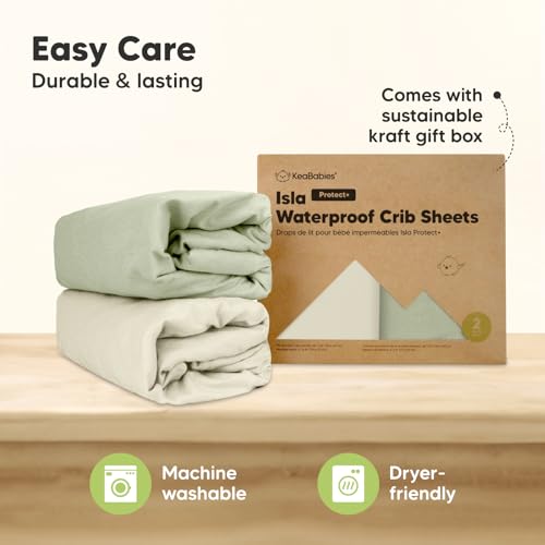 2-Pack Waterproof Crib Sheets for Boys, Girls - Viscose Derived from Bamboo Crib Sheets Neutral, Crib Mattress Protector Sheet, Soft Toddler Bed Sheets, Fitted Baby Crib Sheets Girl, Boy (Soft White)