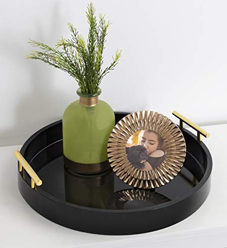 Kate and Laurel Lipton Modern Round Tray, 15.5" Diameter, Black and Gold, Decorative Accent Tray for Storage and Display