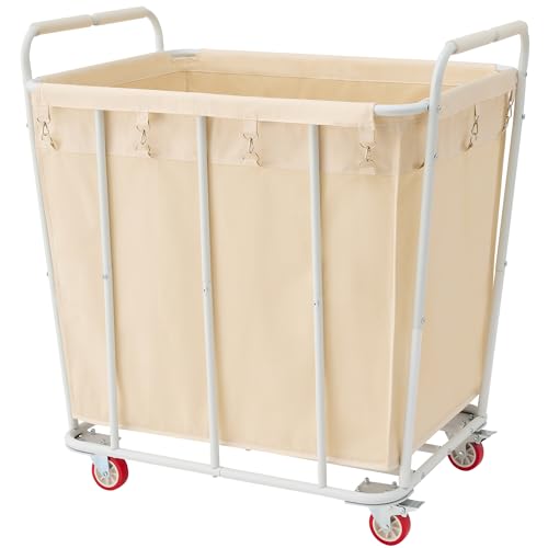 Hoctieon Large Rolling Laundry Hamper with Wheels, Laundry Sorter Cart for Clothes Storage, Durable Laundry Basket with Lockable Wheels, Heavy Duty Clothes Hamper for Laundry & Bedroom, Beige