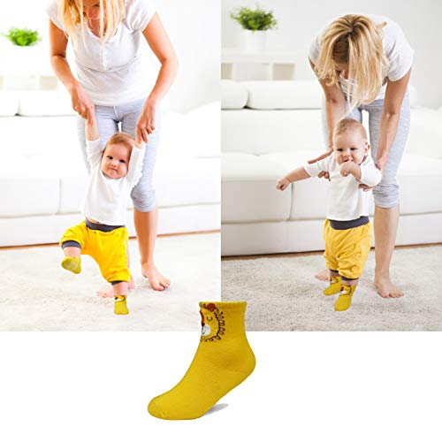 HYCLES Toddler Socks With Grip Non-Skid 12 Pairs Baby Kids Sticky Slipper Cotton Crew Socks 1-3T Children/Boy/Girl